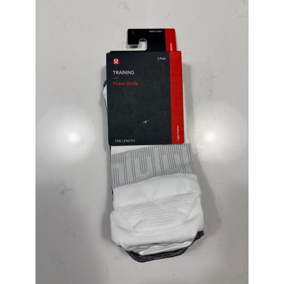Lululemon Other - NWT Lululemon Mens Power Stride Tab Socks White/Heather Grey/Black Sz L MSRP $38